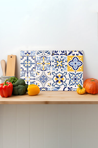 Rosyvien Blue Tile Pattern Silicone Glass Cutting Board - Presentation Cuttin...