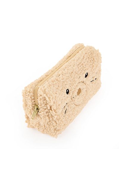 Petrichor Beige Teddy Patterned Plush Pen Holder - 22X12 cm
