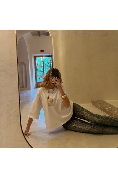 Jose Clothing Λευκό μπλουζάκι Oversize - Crew Neck, κοντό μανίκι, εμπριμέ οργανικό βαμβάκι