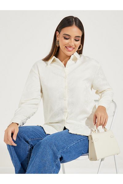 Styli Jacquard Longline Buttoned Shirt with Full Sleeves