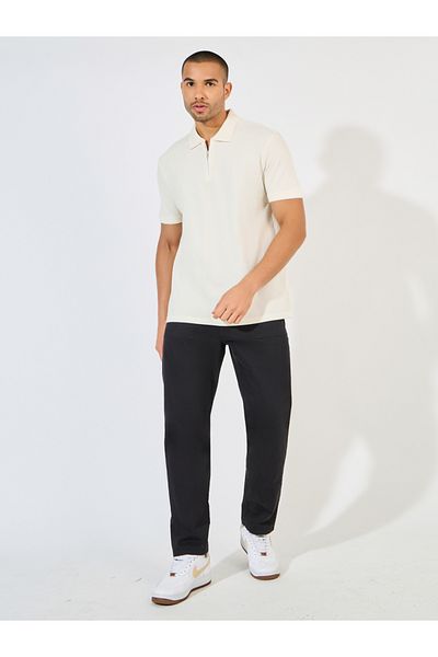 Styli Pique Knit Textured Collar Regular Fit Zip Polo
