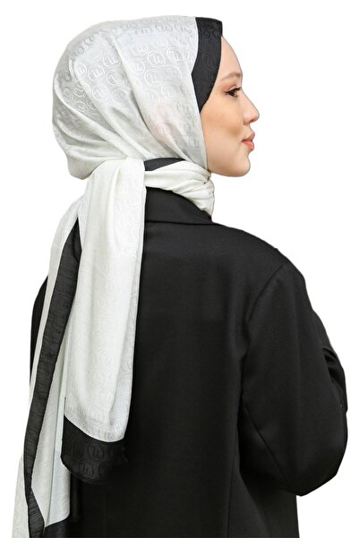 Hint İpek Şal cu monogramă - alb/negru