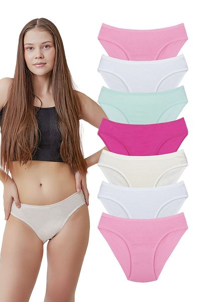 Humaone Bikini mixt 7 piese pentru femei, chiloți din bumbac alb ecru roz pudrat fucsia liliac roz Bk1-a4