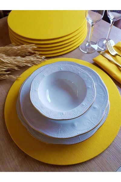 Else Home Collection Serviciu de loc galben acoperit rezistent la pete 6 buc