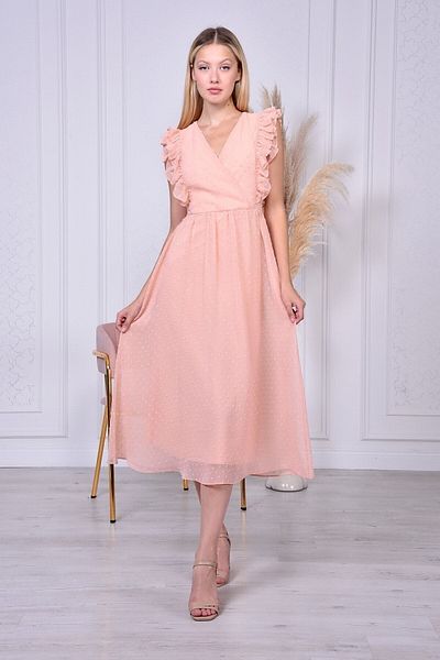 AVVER Rochie de damă din șifon cu mâneci cu volane - pudră
