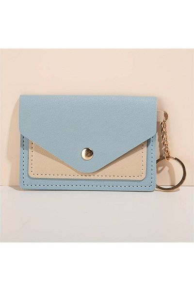 Siriderya Modern Design - Stylish Faux Leather Card Holder and Keychain for Daily Use, Wallet Light Blue