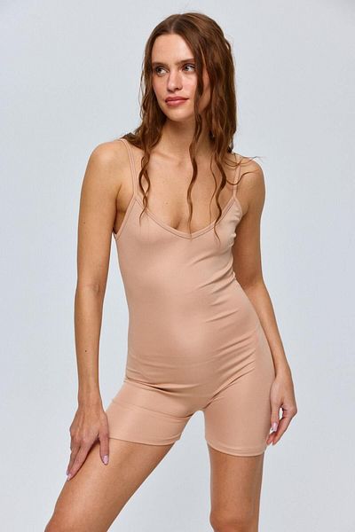 Tuba Butik Seamless Basic Body Beige Women's Jumpsuit
