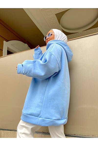 modabetce Extra Oversize Bebemavi Basic 3 Iplik Pamuklu Şardonlu Kadın Sweatshirt 1003