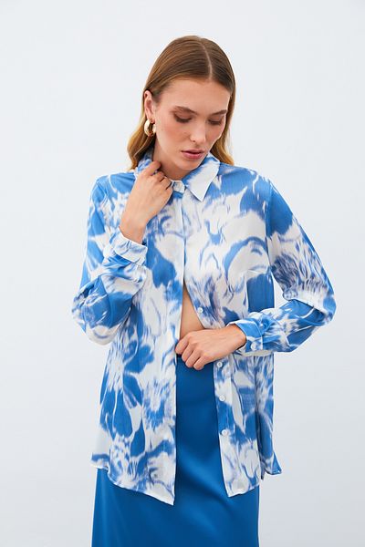 Sateen Cămașă cu model - ALBASTRU