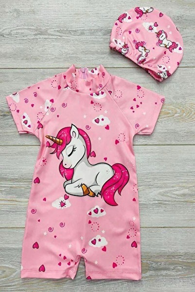 ÖYKÜ KİDS Fermuarlı Boneli Kız Çocuk Mayo Takımı