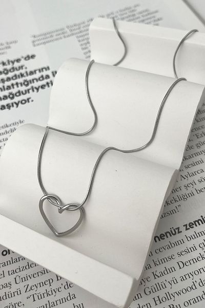 Modex Heart Jersey Steel Necklace - with Internal Chain, Size: 40cm+5