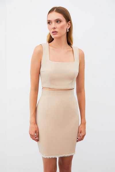 Sateen Μπλούζα CAMEL με τετράγωνο γιακά