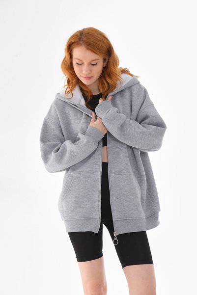 Batı Styling Lisa Zippered Oversize Sweatshirt