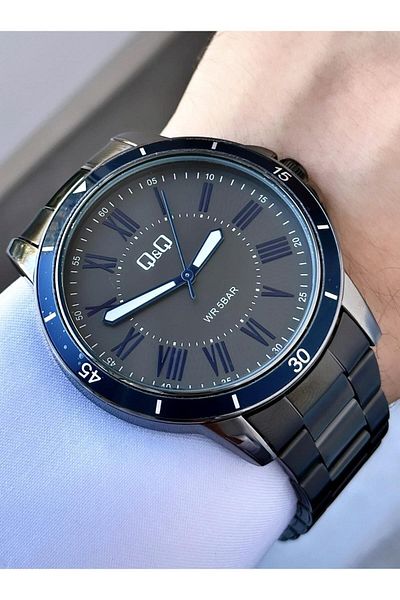 Q&Q Men's Black Smoked Roman Numeral Dial Indicator Frame Analog Watch