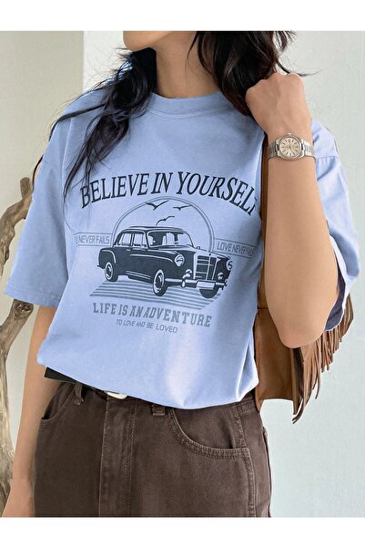 over head oh Baby Blue Oversize kroj T-shirt - Veruj u sebe, otisnuto