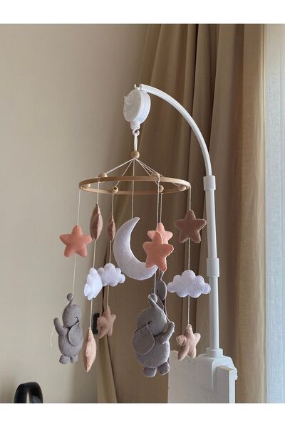 atölye ay ışığı 3lü Gri Filli Erkek Veya Kız Bebek Beşik Dönencesi Müzikli