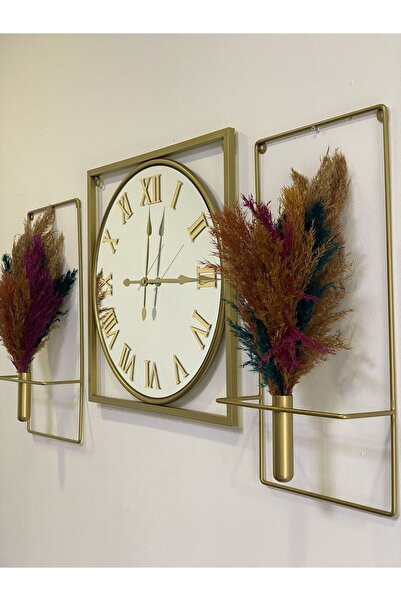 Mgs DUVAR SAATİ GROWER GOLD ROMA 3 LÜ SET DUVAR SAATİ DEKORATİF ÇİÇEKLİK