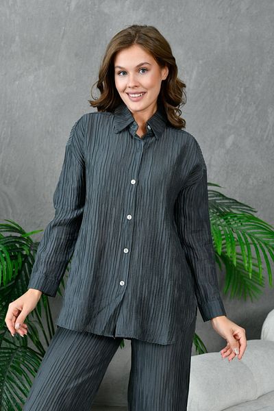 lovebox Comfortable Cut Crinkle Shirt and Trousers Set - Elastic Waist 130