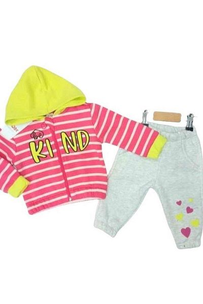 Çikoby Baby Girl Striped Patterned Hooded Zippered Tracksuit Set