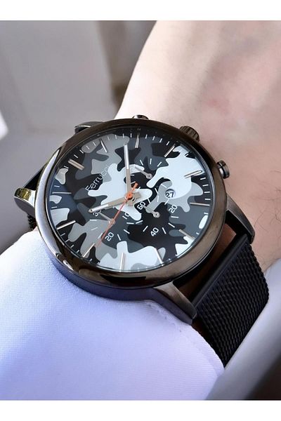 Ferrucci Men's Anthracite Black Function Classic Framed Mesh Watch - Camouflage Patterned Dial, Chronometer