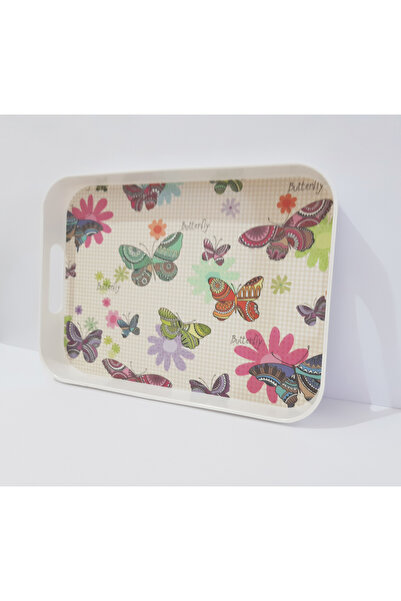 renkli çiçekler صينية شاي ميلامين مستطيلة - صينية تقديم منقوشة