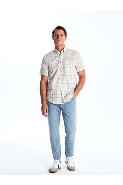 LC Waikiki Lcwaikiki Water Green Plaid - Regular Fit Short Sleeve Men's Poplin Shirt