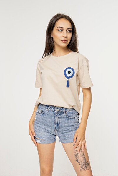 Mood Lab Πλεκτό με βελονάκι Λεπτομερές μπλουζάκι με χάντρες από το κακό μάτι