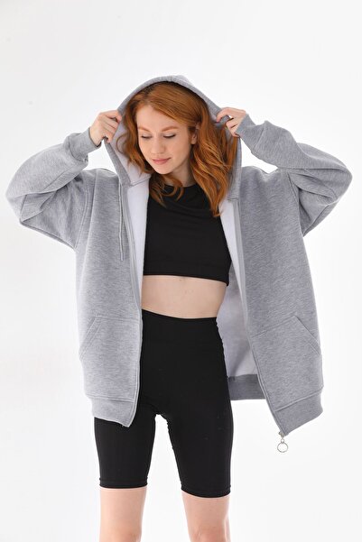 Batı Styling سويت شيرت ليزا كبير الحجم بسحاب