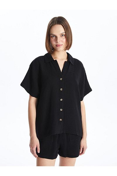 LC Waikiki Cămașă oversize maro cu mânecă scurtă XSIDE pentru femei