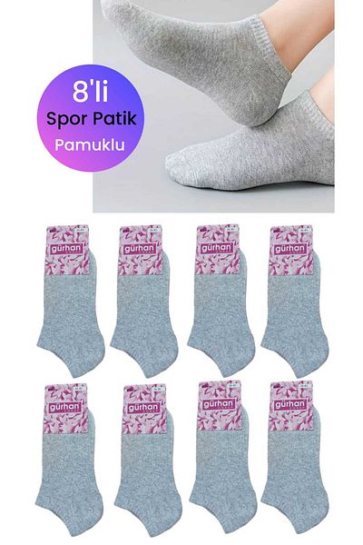 Gürhan Çorap Set of 8 Gray Cotton Women's Sports Booties Socks