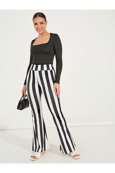 Styli Striped Flared Fit High Rise Pants