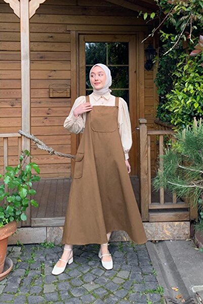 Ceylan Otantik Bitter Brown Linen Skirted Salopet & Cream Classic Collar Crop Shirt