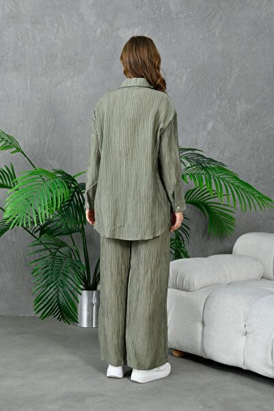 lovebox Comfortable Cut Crinkle Shirt and Trousers Set - Elastic Waist 130