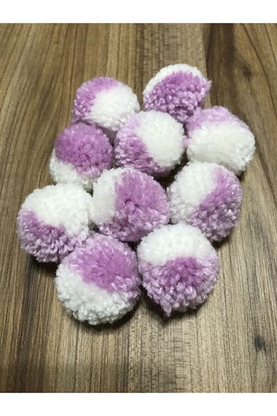 Kartopu Pompon de lana dubla 10 bucati Culoare: alb/liliac