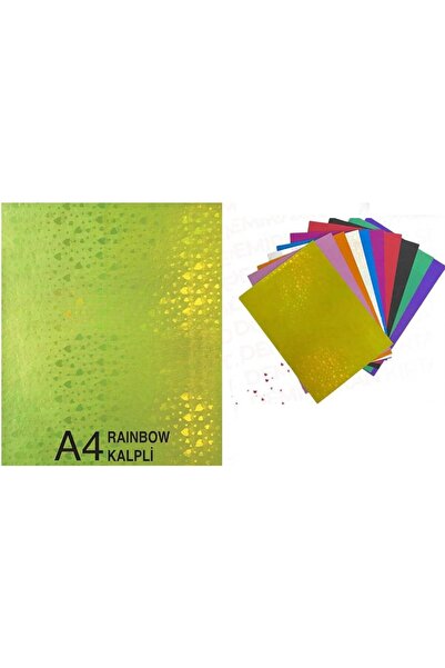 Polin A4 10 Renk Rainbow Kalp Desenli Elişi Kağıdı 10'lu Paket