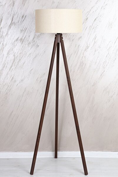 MODA35 Mdf Lamba Yuvarlak Kumaş Lambader Krem Kahve LY516