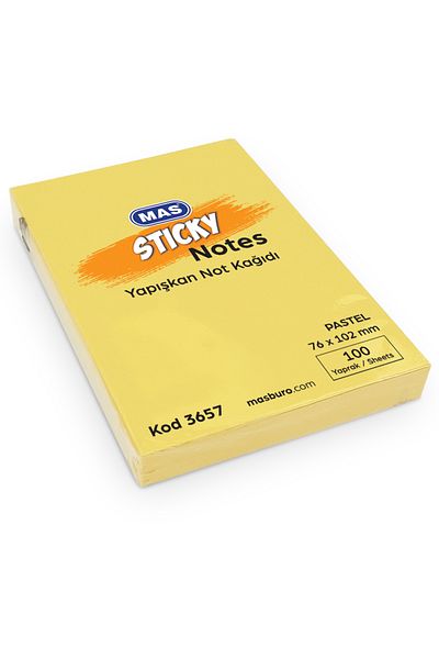 Mas Pastel Yellow Adhesive Note Paper - 100 Sy, 76X102Mm, Pack of 12 (3657)