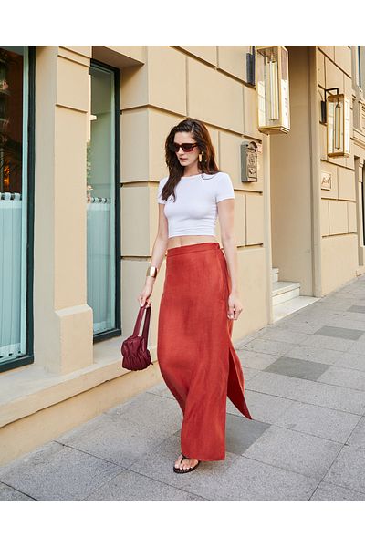 Towdoo Rose Linen Cupro Long Skirt