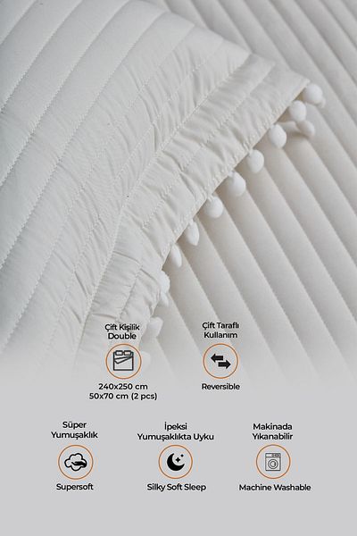Evlen Home طقم مفرش سرير فاربولو 100% (بايك) باللون الأبيض
