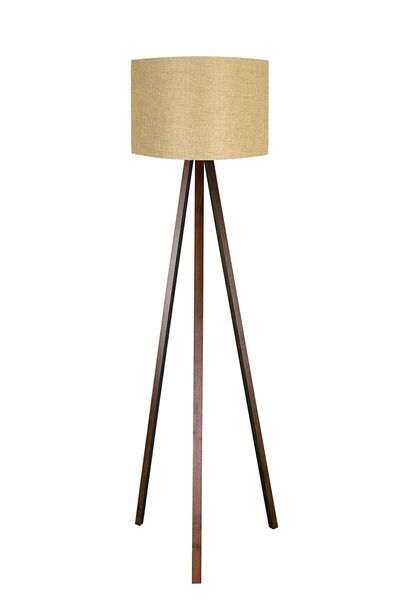 MODA35 3 Ayaklı Ahşap Lambader Kumaş Yuvarlak Başlık Kum Beji Kahve LY679