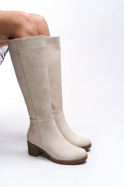 Riccon Hioverra Matte Beige Women's Heeled Boots - 0012745