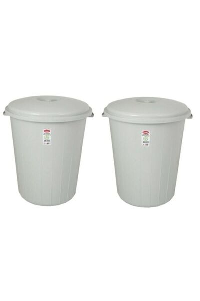Genel Markalar 2 Adet 70 Lt Kapaklı Yuvarlak Plastik Büyük Boy Çöp Kovası Su Et Kovası Gri Varil