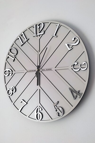 Blackframe - Diagonal Lines -açık Gri & Gümüş - 50cm Duvar Saati