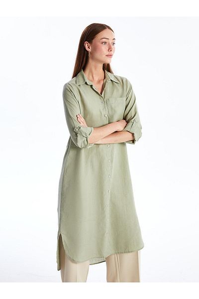 LC Waikiki Lcwaikiki Classic - Burnt Orange Oversize Linen Women's Tunic Shirt