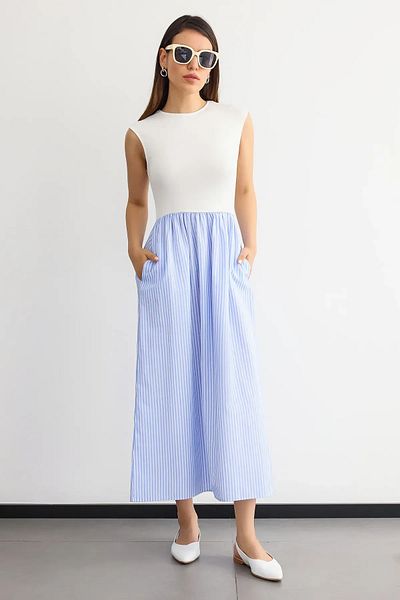 Hiccup Rochie maxi fără mâneci, cu gât înalt, în dungi
