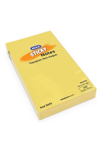Mas Adhesive Note Paper 100 Sy 76x127 Pastel Yellow (PACK OF 12) 3655