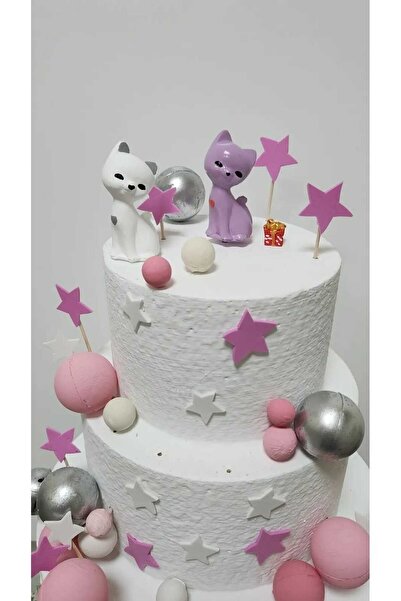 Himi Pasta Süsleri 2 Adet Kedi Maket Kürdanlı Cupcake Pasta Süsü Doğum Günü S...