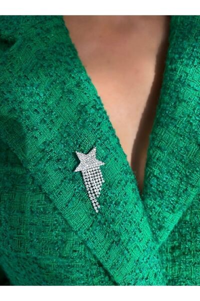İNN JEWELLERY Zirkon Taşlı Yıldız Figürlü Çelik Broş