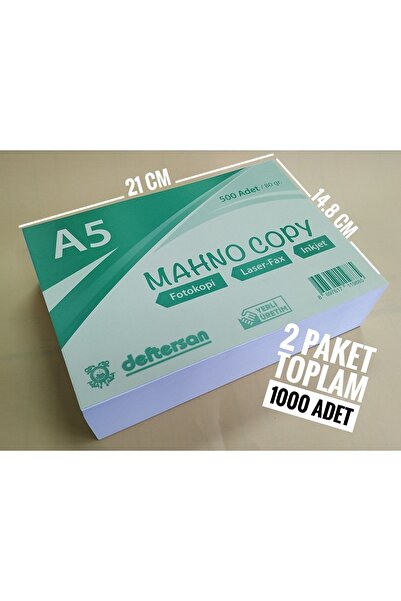 DEFTERSAN A5 Fotokopi Kağıdı 80 Gr. 2x500= 1000 Adet A4' Ün Yarısıdır !