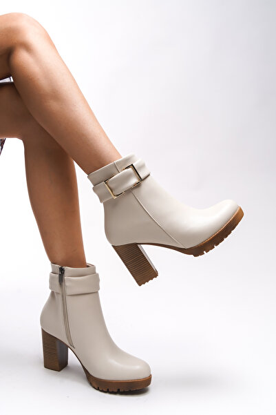 Riccon Isolniya Kadın Toka Detaylı Yüksek Topuklu Bot 0012503 Bej Cilt